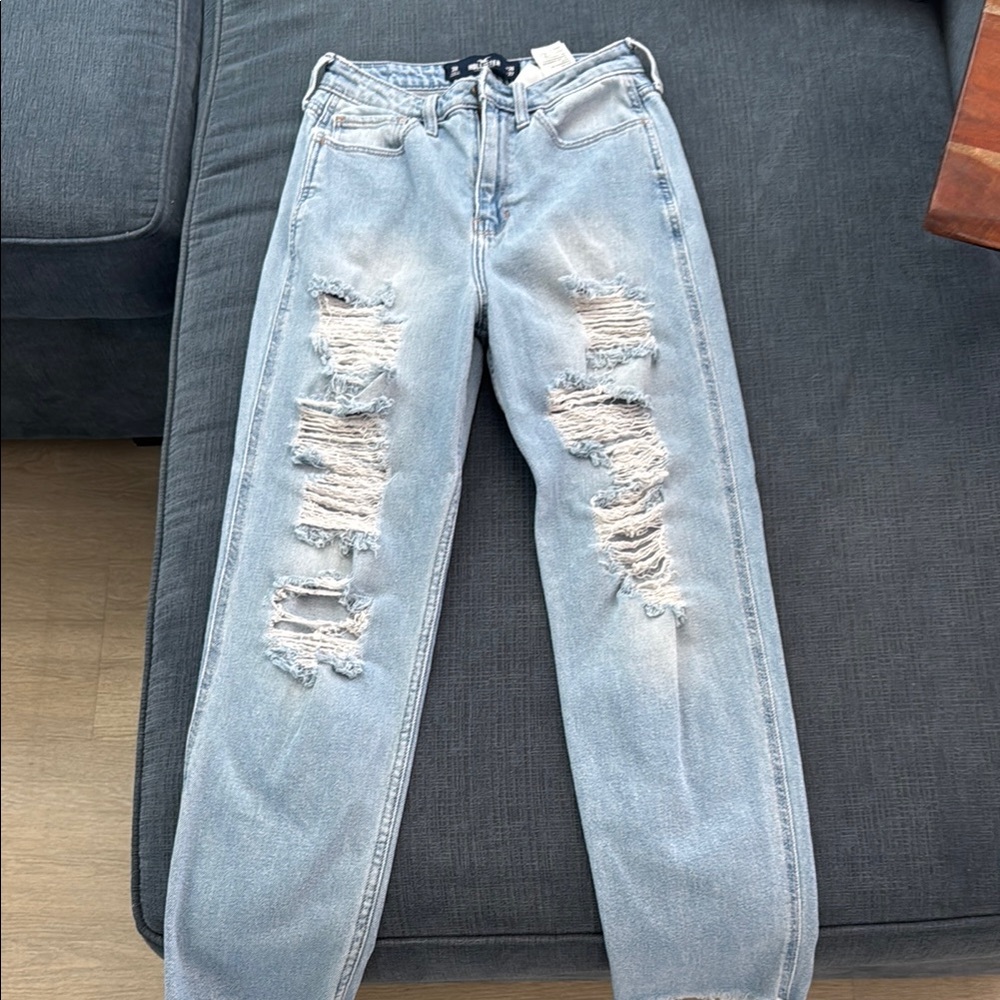 Hollister Blue Straight Leg Distressed Jeans